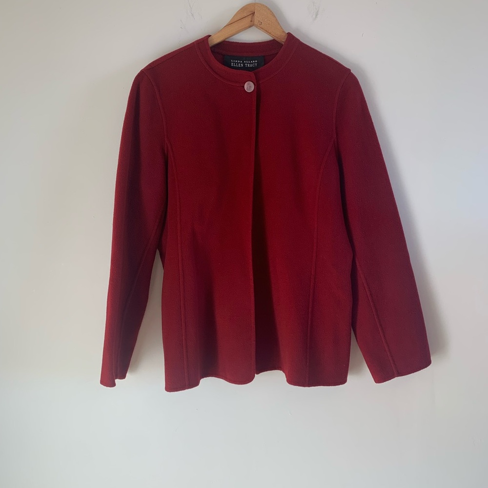 Linda Allard Ellen Tracy Vintage Deep Red Soft Wool One Button Jacket